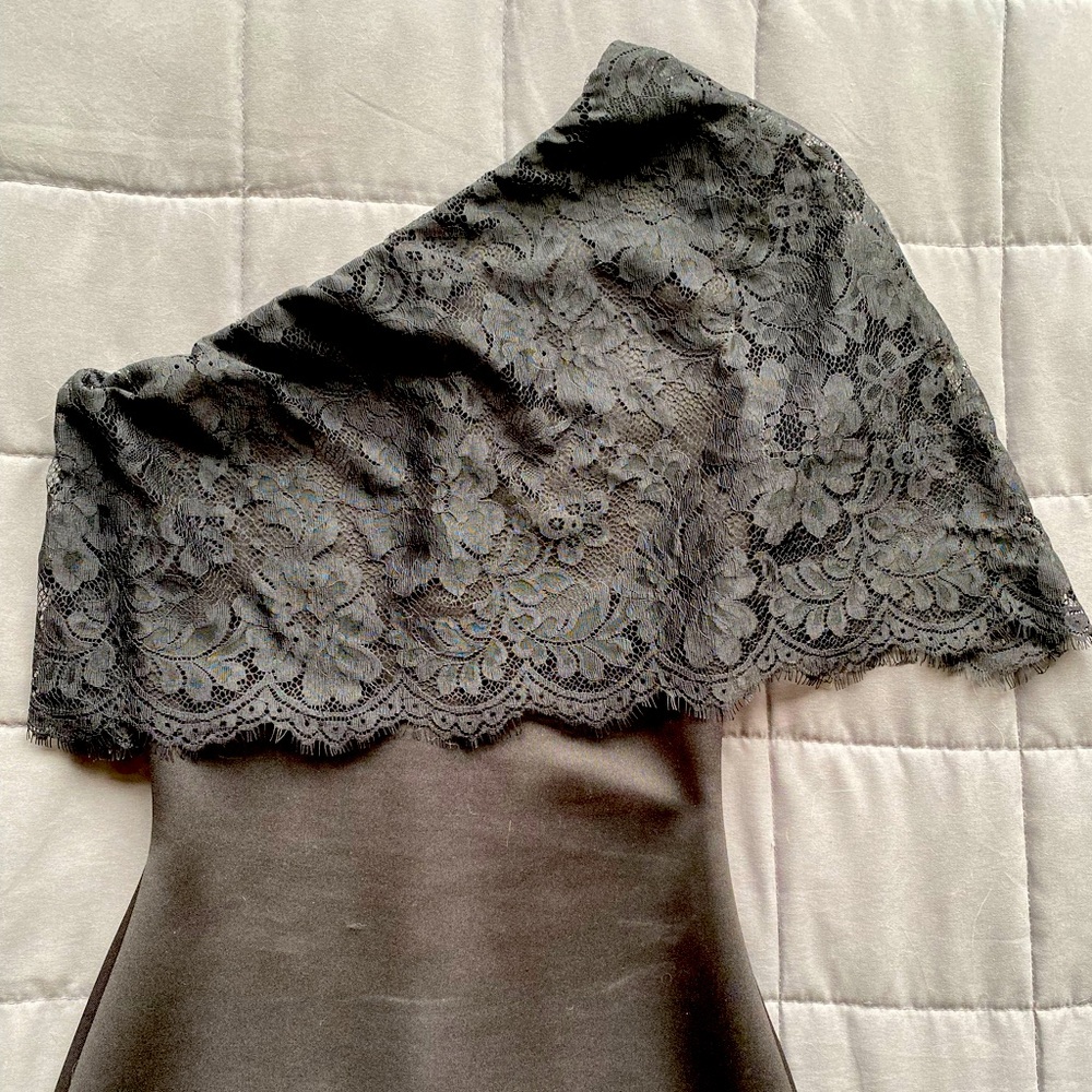 ASOS black one shoulder lace mermaid gown